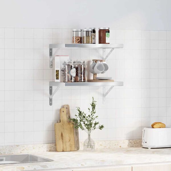 vidaXL Estantes de pared 2 uds acero inoxidable plateado 50x30 cm