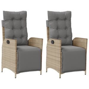 vidaXL Sill&oacute;n reclinable jard&iacute;n reposapi&eacute;s 2 uds rat&aacute;n PE beige mezcla