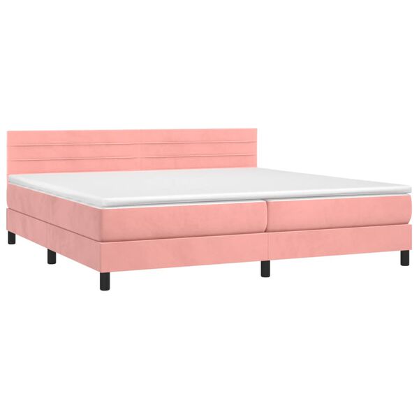 vidaXL Cama box spring colch&oacute;n y LED terciopelo rosa 200x200 cm