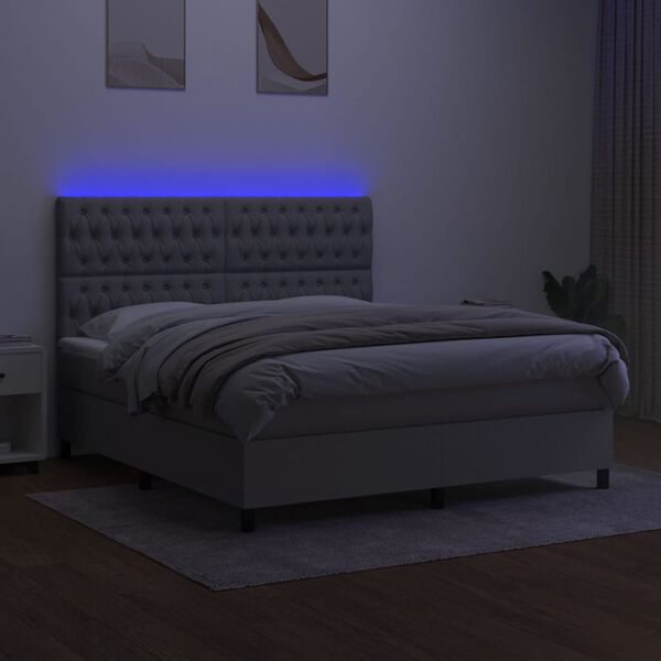 vidaXL Cama box spring colch&oacute;n y luces LED tela gris claro 160x200 cm