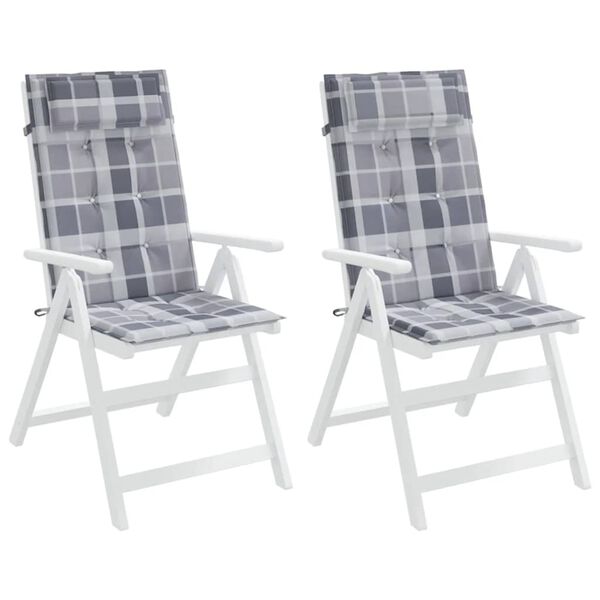 vidaXL Cojines de silla respaldo alto 2 uds tela Oxford a cuadros gris