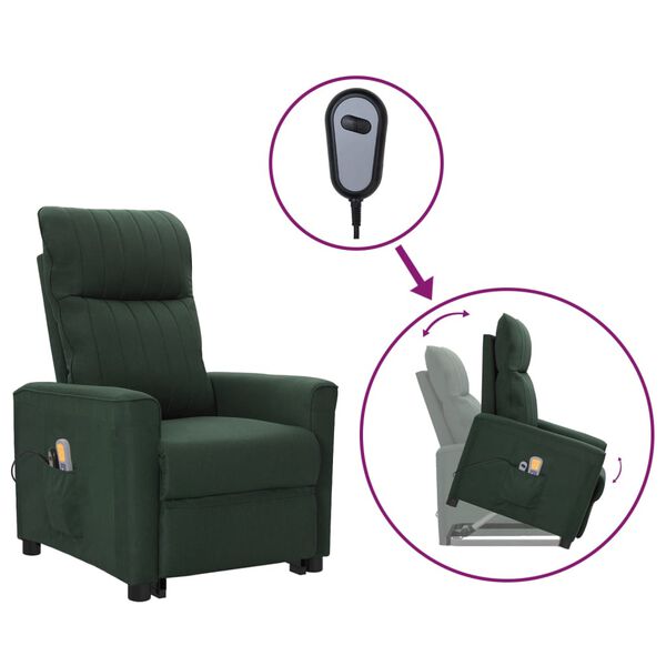 vidaXL Sillón de masaje elevable tela verde oscuro