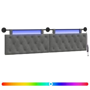 vidaXL Cabecero colgante Con luz LED Gris oscuro Terciopelo