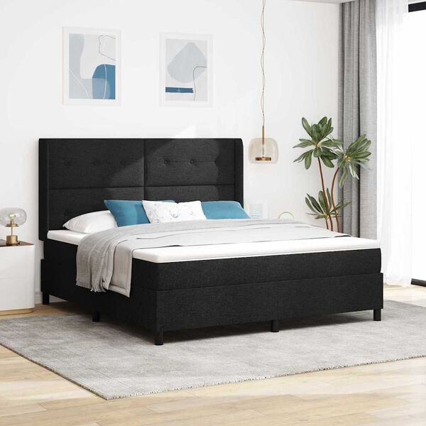 vidaXL Cama tipo Box Spring con colch&oacute;n Negro 200 x 180 cm tela