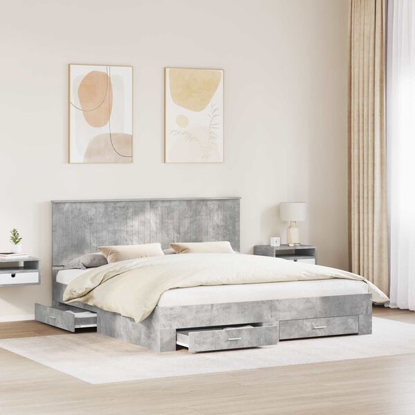 vidaXL Estructura de cama con cabecera Gris Concreto 180 x 200 cm