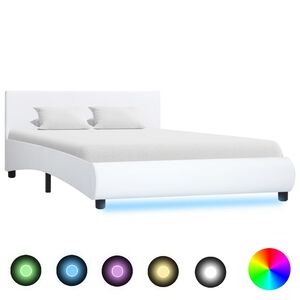 vidaXL Estructura de cama con LED cuero sint&eacute;tico blanco 140x200 cm