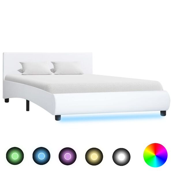 vidaXL Estructura de cama con LED cuero sintético blanco 140x200 cm