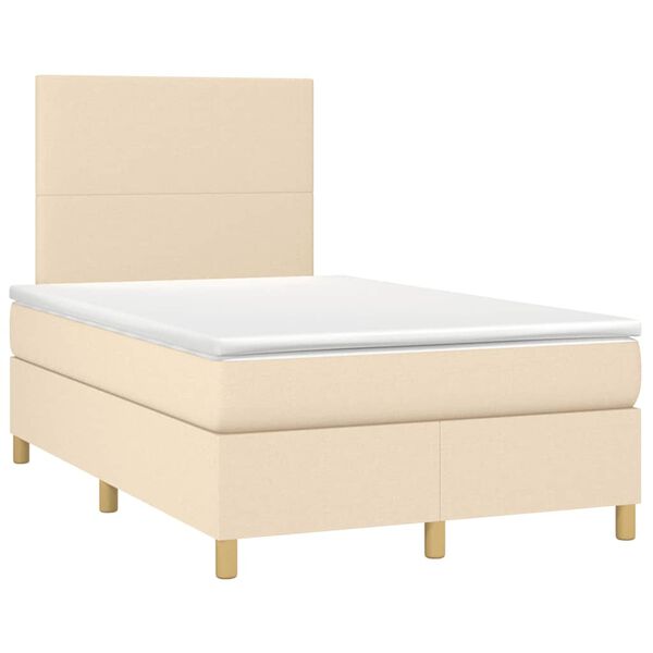 vidaXL Cama box spring con colch&oacute;n y luces LED tela crema 120x190 cm