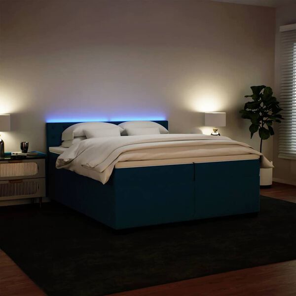 vidaXL Cama box spring con colch&oacute;n terciopelo azul 200x200 cm