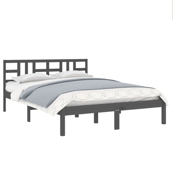 vidaXL Estructura de cama de madera maciza de pino gris 200x200 cm