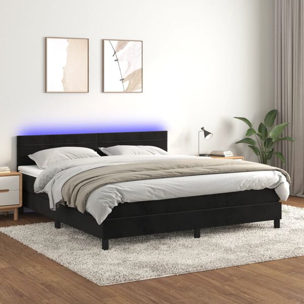 vidaXL Cama box spring colch&oacute;n y LED terciopelo negro 160x200 cm
