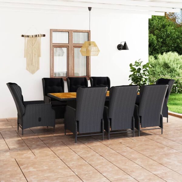 vidaXL Set comedor jard&iacute;n 9 pzas y cojines rat&aacute;n sint&eacute;tico gris oscuro