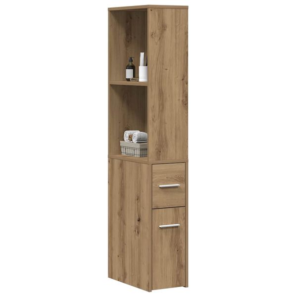 vidaXL Armario de baño estrecho con ruedas madera roble artisian