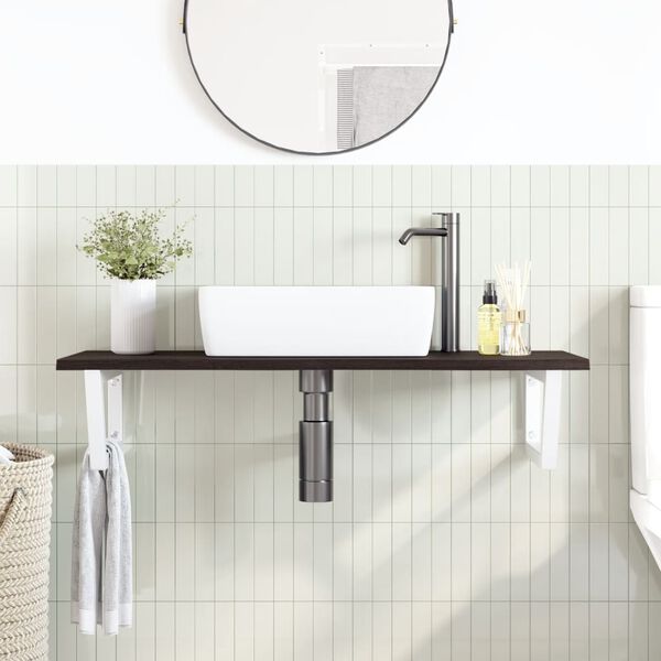 vidaXL Estante de lavabo de pared de acero y madera maciza de roble