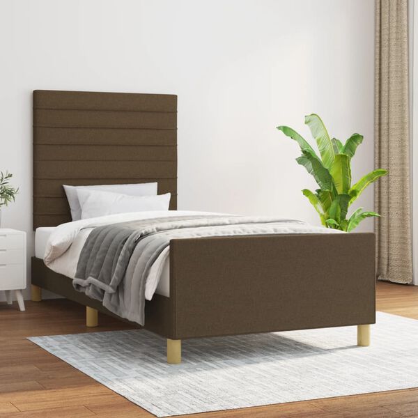 vidaXL Estructura de cama sin colch&oacute;n tela marr&oacute;n oscuro 90x190 cm