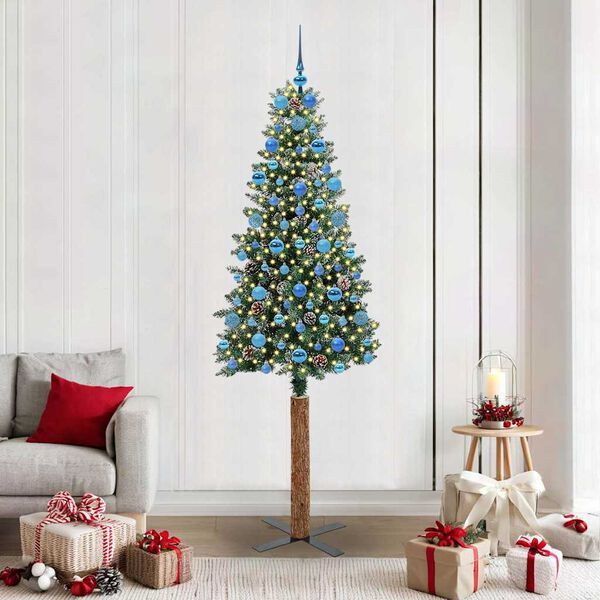 vidaXL Árbol de Navidad Delgado con 300 LED con soporte Verde y 210 cm
