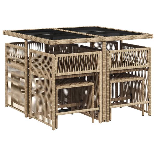vidaXL Set comedor de jard&iacute;n 9 pzas con cojines rat&aacute;n sint&eacute;tico beige