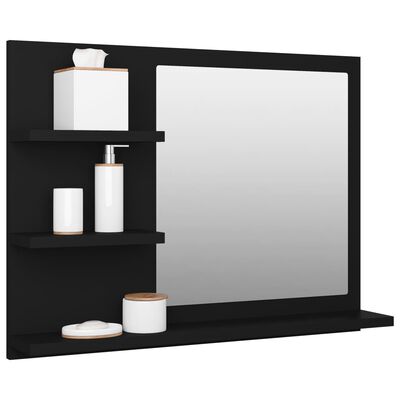 vidaXL Espejo de baño madera contrachapada negro 60x10,5x45 cm