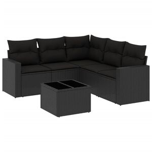 vidaXL Set de sof&aacute;s de jard&iacute;n 6 piezas y cojines rat&aacute;n sint&eacute;tico negro