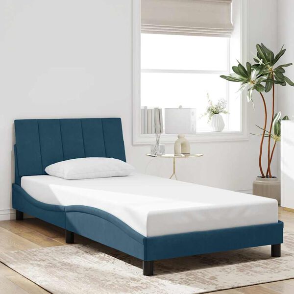 vidaXL Estructura de cama con LED sin colch&oacute;n Hanko terciopelo azul 100x200 cm