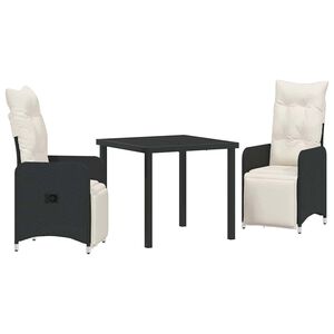 vidaXL Conjunto de Comedor de Jard&iacute;n con coj&iacute;n 3 pcs Negro Polirat&aacute;n
