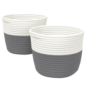 vidaXL Cestas de almacenaje 2 uds algod&oacute;n gris y blanco &Oslash;24x18 cm