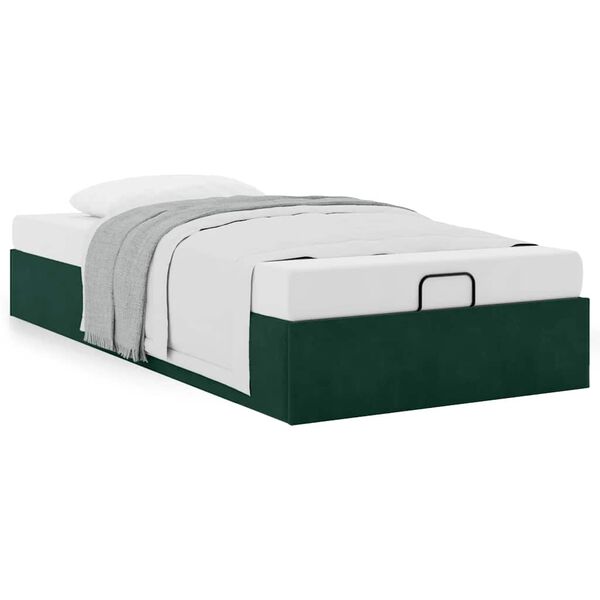 vidaXL Estructura de cama otomana sin colch&oacute;n terciopelo verde oscuro