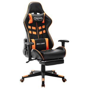 vidaXL Silla de gaming con reposapi&eacute;s cuero sint&eacute;tico negro y naranja