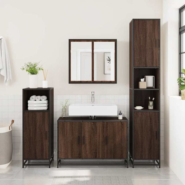 vidaXL Armario lavabo ba&ntilde;o madera ingenier&iacute;a roble marr&oacute;n 90x33x60 cm