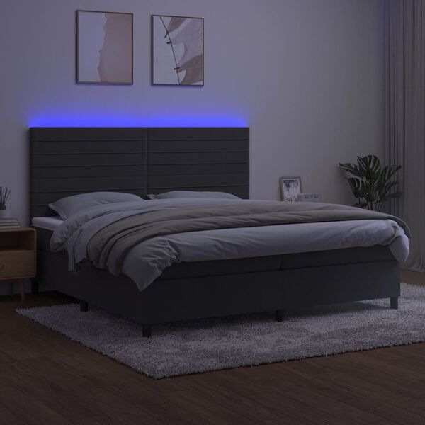 vidaXL Cama box spring colch&oacute;n y LED terciopelo gris oscuro 200x200 cm
