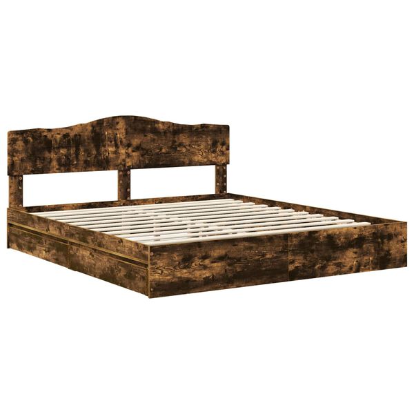 vidaXL Cama con almacenamiento con cabecera Roble ahumado 200 x 200 cm