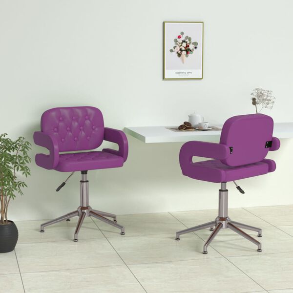 vidaXL Sillas de comedor giratorias 2 unidades cuero sint&eacute;tico morado