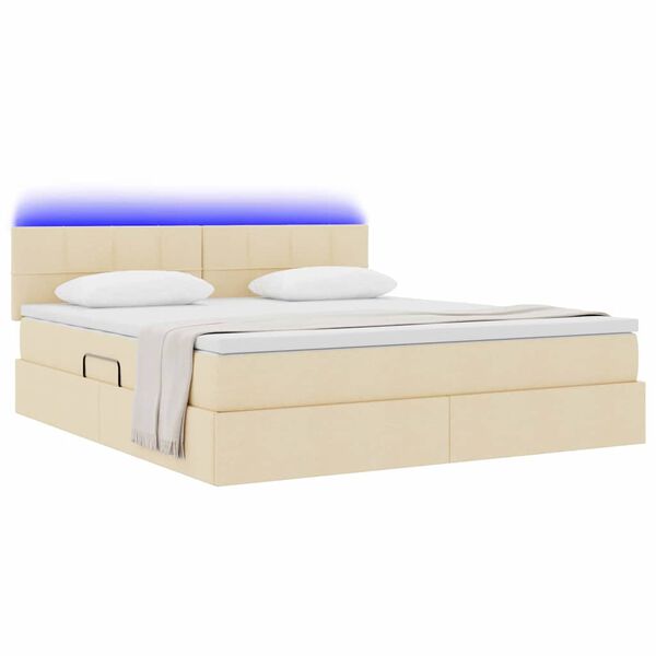 vidaXL Cama con almacenamiento y LED con LED Crema 160 x 200 cm tela
