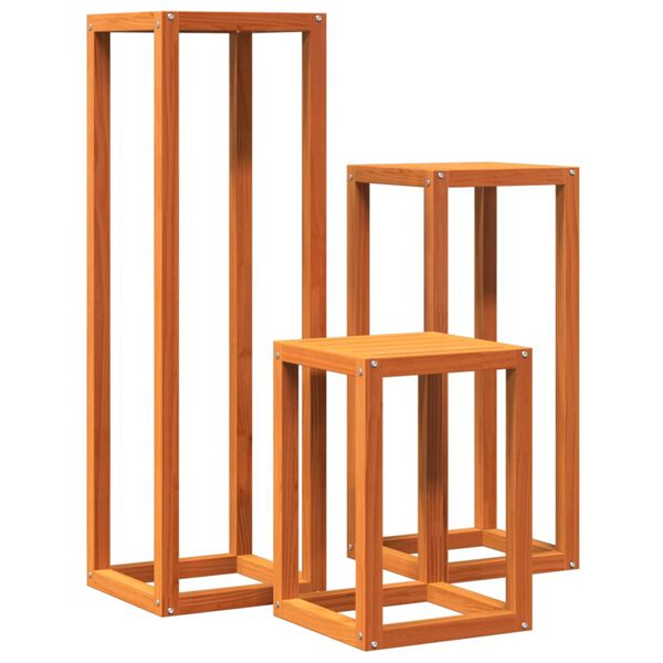 vidaXL Soportes para plantas 3 piezas madera maciza pino marr&oacute;n cera