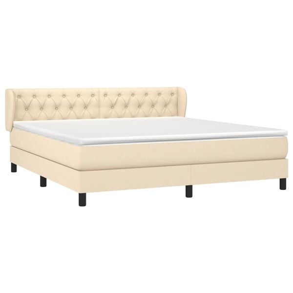 vidaXL Cama box spring con colch&oacute;n tela color crema 160x200 cm