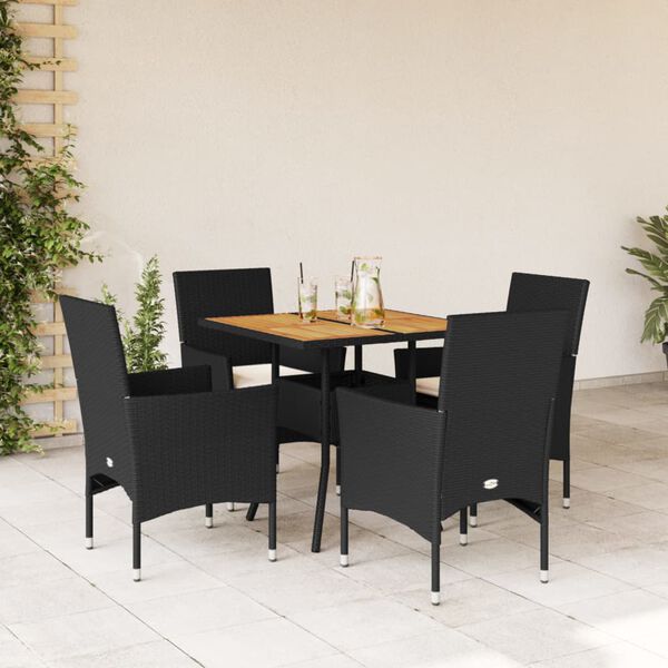 vidaXL Set de comedor jard&iacute;n 5 pzas con cojines rat&aacute;n PE acacia negro