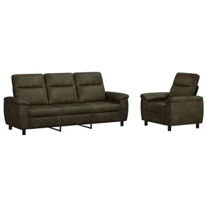 vidaXL Juego de Sof&aacute; 2 pcs Verde militar Cuero de Suede Sint&eacute;tico