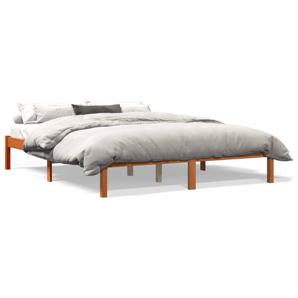 vidaXL Cama sin colch&oacute;n madera maciza de pino marr&oacute;n cera 160x200 cm