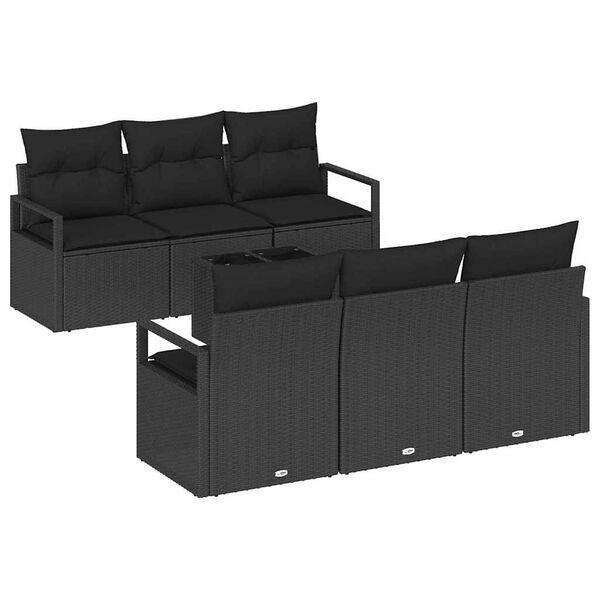 vidaXL Conjunto de sof&aacute; de jard&iacute;n 7 pcs Negro rat&aacute;n sint&eacute;tico