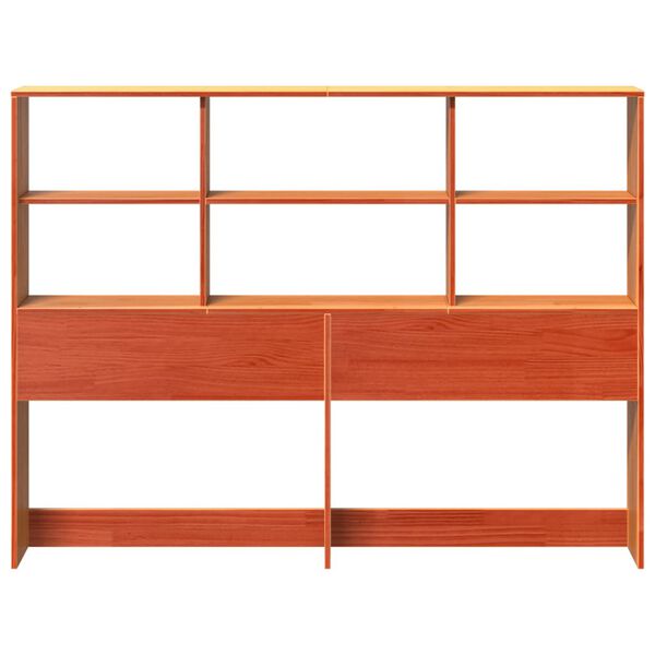 vidaXL Cabecero de cama almacenaje madera maciza pino marr&oacute;n 140 cm