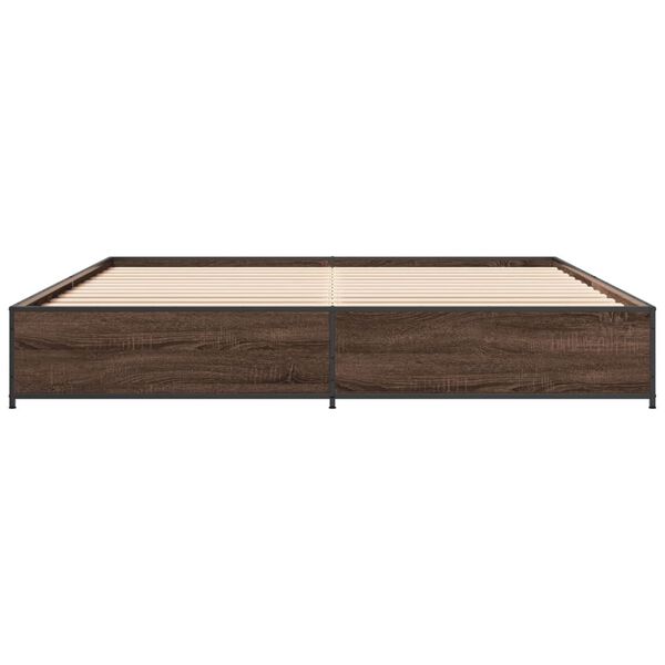 vidaXL Estructura cama madera ingenier&iacute;a metal marr&oacute;n roble 200x200 cm