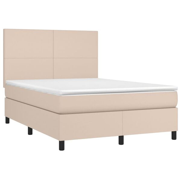 vidaXL Cama box spring colch&oacute;n LED cuero sint&eacute;tico capuchino 140x200cm
