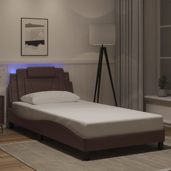 vidaXL Estructura de cama Viana con LED sin colch&oacute;n marr&oacute;n 100x200 cm