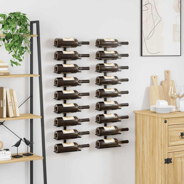 vidaXL Botelleros de pared para 18 botellas 2 unidades hierro negro