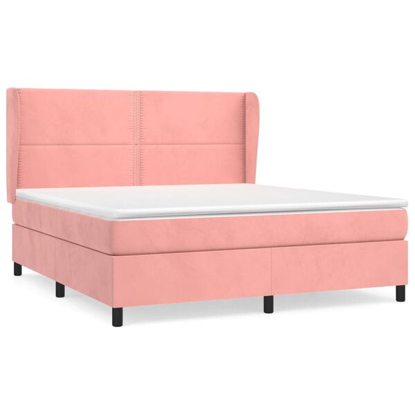 vidaXL Cama box spring con colch&oacute;n terciopelo rosa 160x200 cm