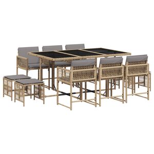 vidaXL Set comedor de jard&iacute;n 11 pzas con cojines rat&aacute;n sint&eacute;tico beige