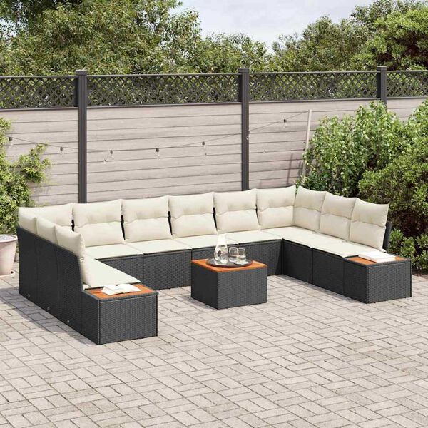 vidaXL Conjunto de sof&aacute;s de jard&iacute;n con coj&iacute;n 11 pcs Negro Polirat&aacute;n