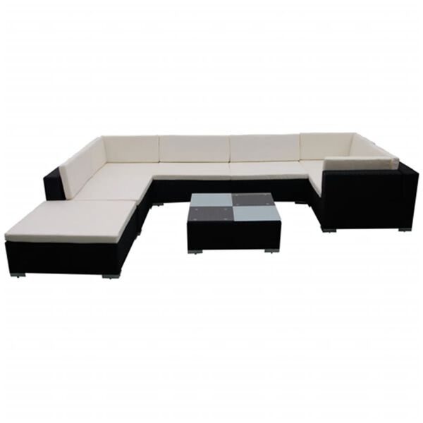 vidaXL Set muebles de jard&iacute;n 8 piezas y cojines rat&aacute;n sint&eacute;tico negro