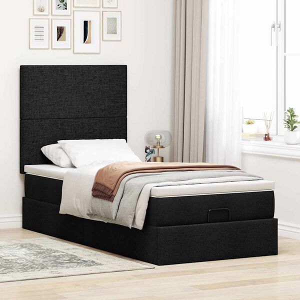 vidaXL Estructura cama otomana colch&oacute;n tela negro 90x200 cm