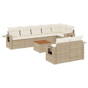 vidaXL Set de sof&aacute;s de jard&iacute;n 9 pzas con cojines rat&aacute;n sint&eacute;tico beige